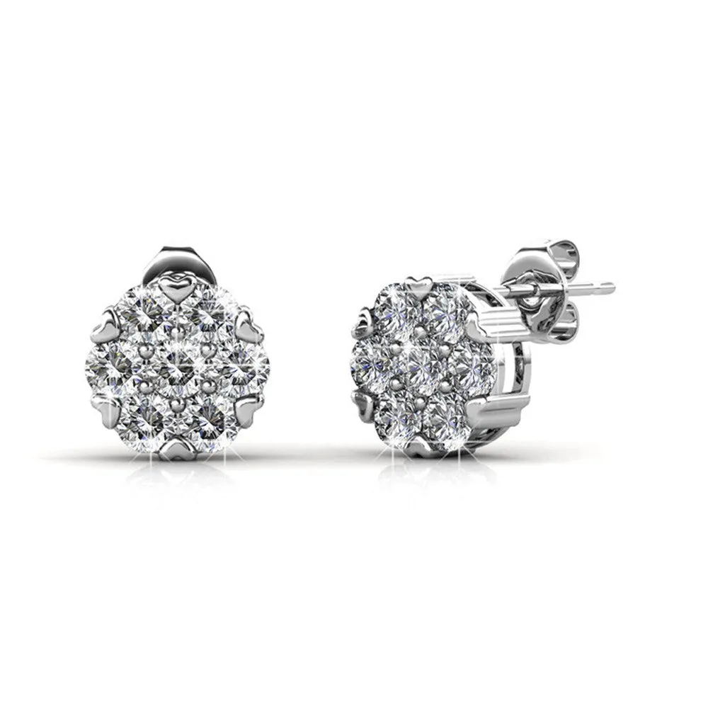 Remy 18k White Gold Plated Stud Earrings with Heart Accents and Swarovski Crystals - Fab Easter Friday Sale