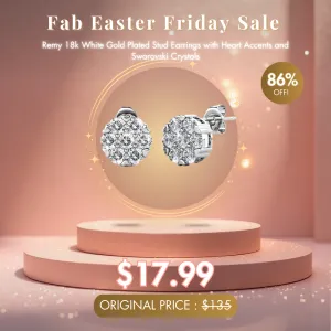 Remy 18k White Gold Plated Stud Earrings with Heart Accents and Swarovski Crystals - Fab Easter Friday Sale