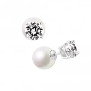 Round White Pearl And Cubic Zirconia Earrings 62/1749/1/111 Diamonfire Jewellery