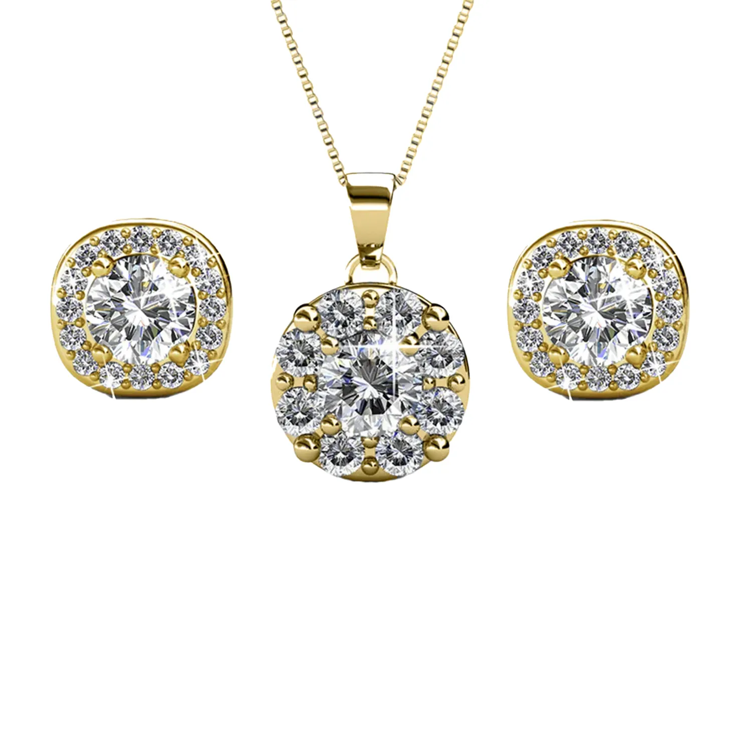 Ruth 18k White Gold Plated Stud Earrings and Necklace Jewelry Set with Swarovski Crystals