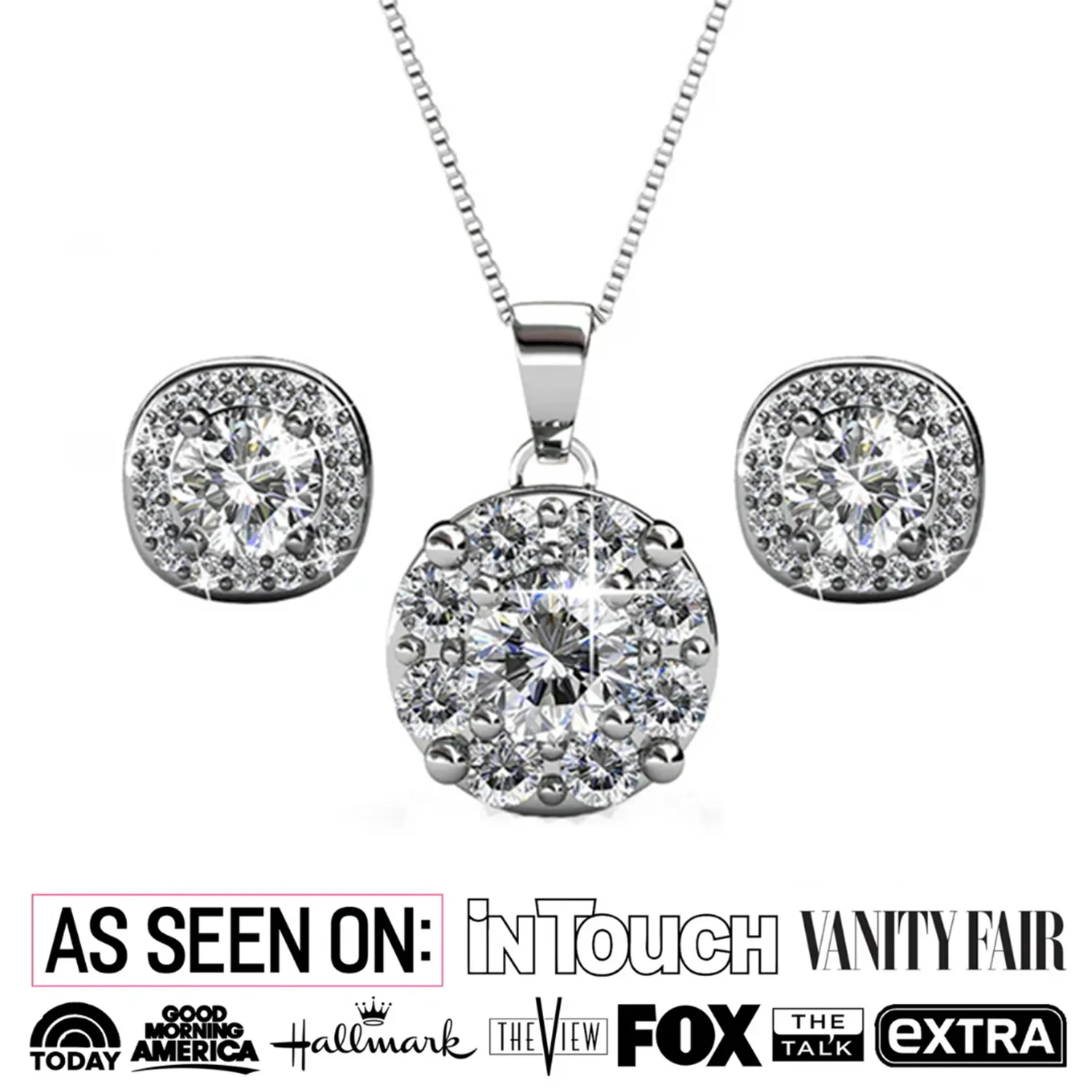 Ruth 18k White Gold Plated Stud Earrings and Necklace Jewelry Set with Swarovski Crystals