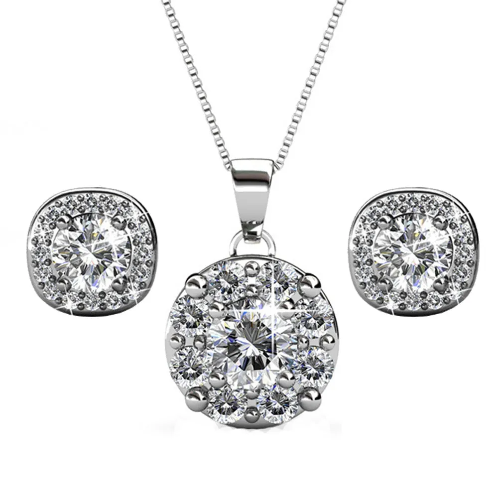 Ruth 18k White Gold Plated Stud Earrings and Necklace Jewelry Set with Swarovski Crystals