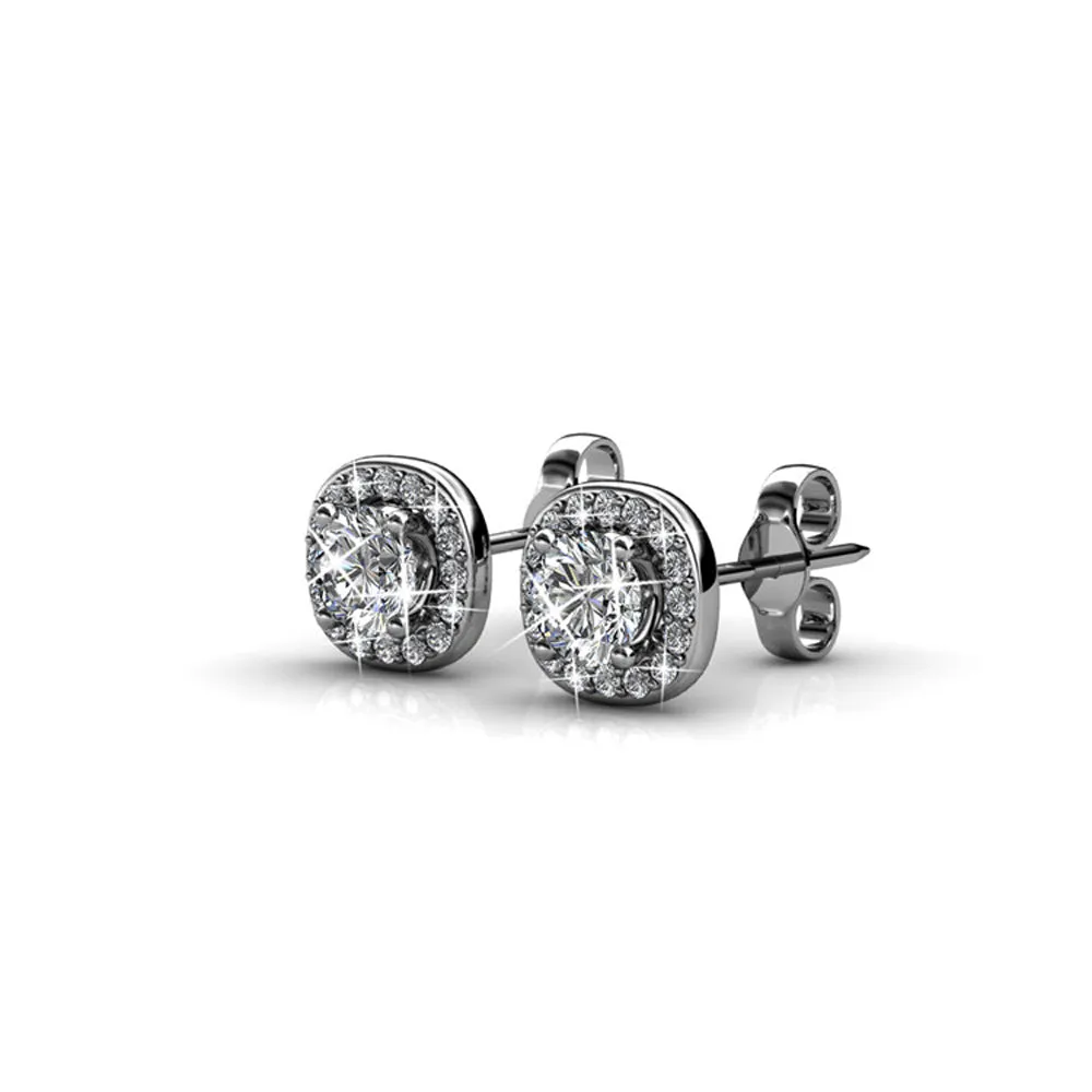 Ruth 18k White Gold Plated Stud Earrings and Necklace Jewelry Set with Swarovski Crystals