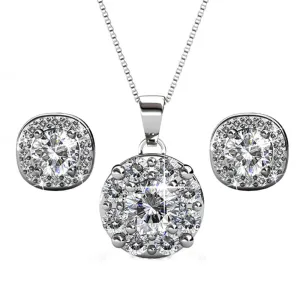 Ruth 18k White Gold Plated Stud Earrings and Necklace Jewelry Set with Swarovski Crystals