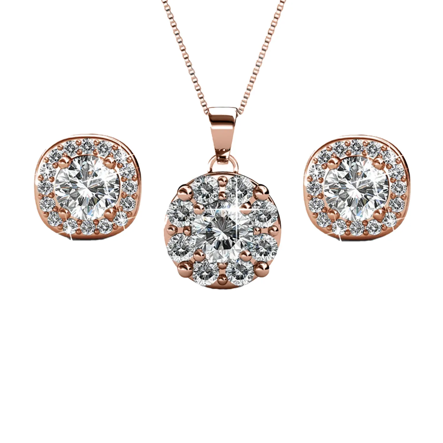 Ruth 18k White Gold Plated Stud Earrings and Necklace Jewelry Set with Swarovski Crystals