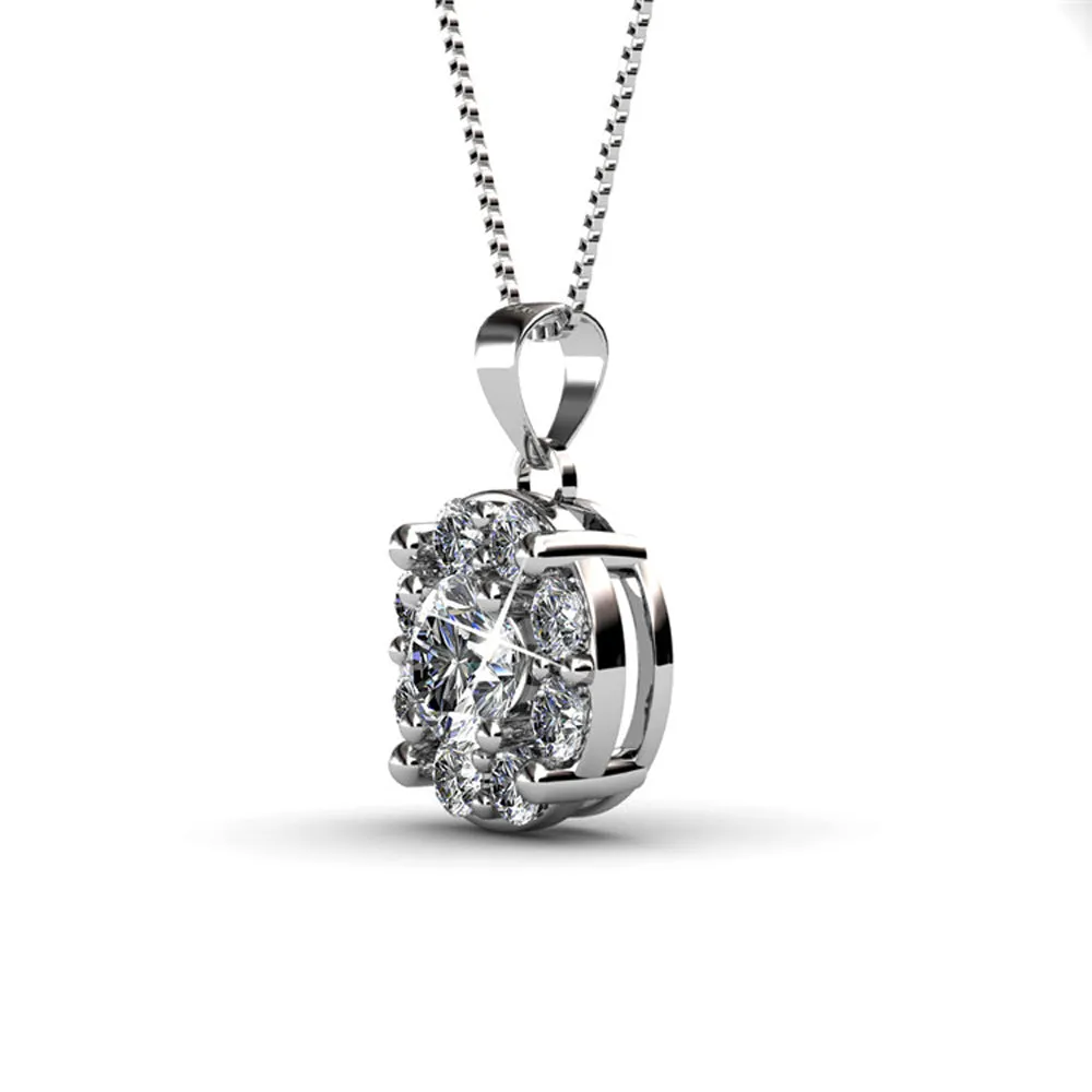Ruth 18k White Gold Plated Stud Earrings and Necklace Jewelry Set with Swarovski Crystals