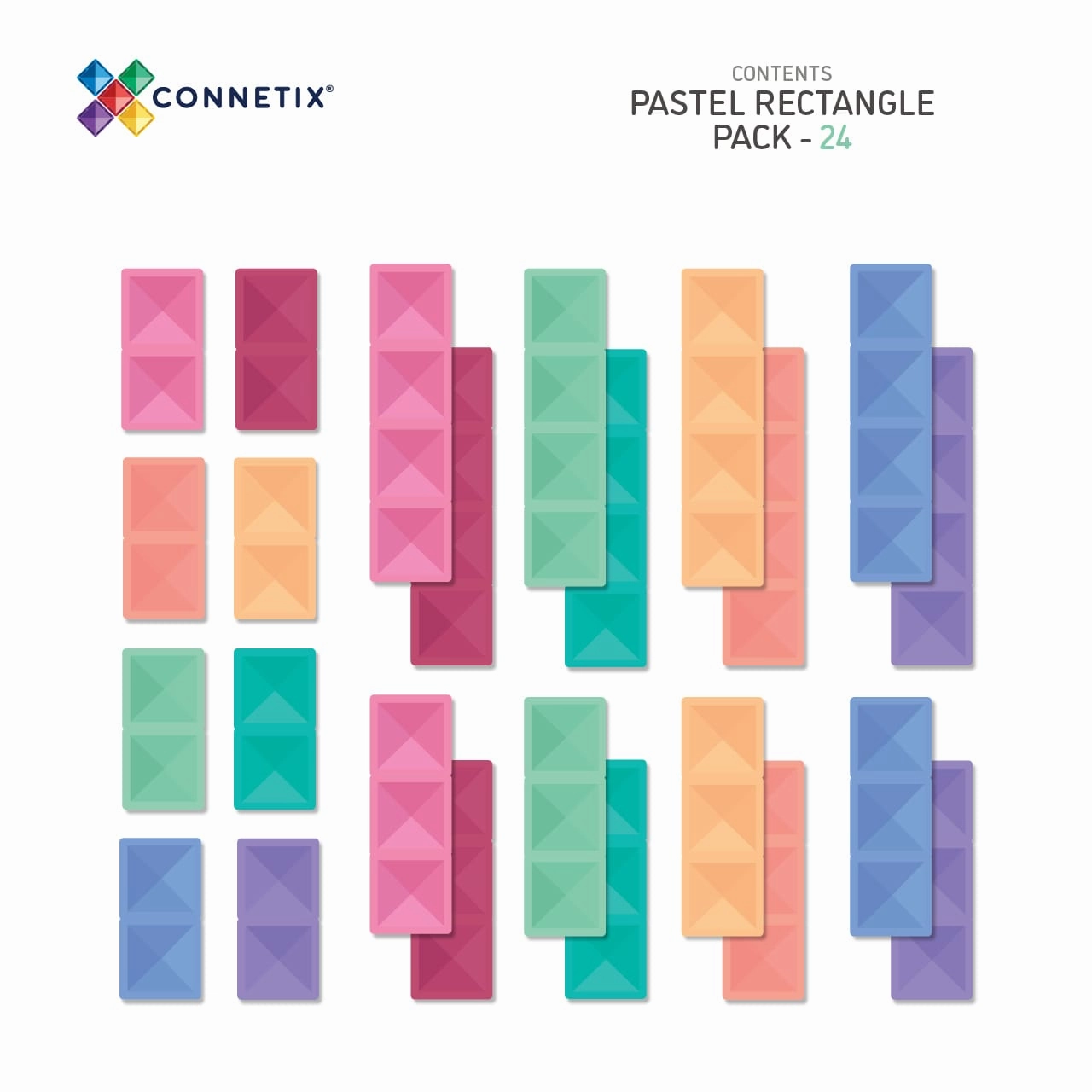 Sale Connetix Tiles 24 Piece Pastel Rectangle Pack