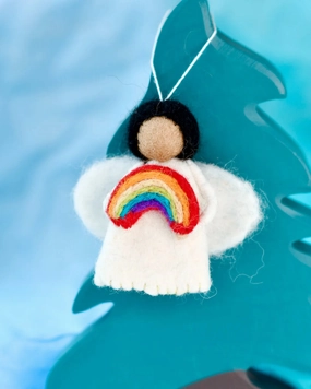Sale Felt Waldorf Diversity Angel with Rainbow, Black Hair