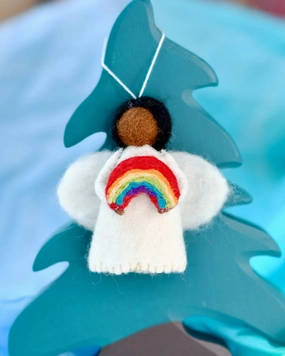 Sale Felt Waldorf Diversity Angel with Rainbow, Black Hair, Version 2