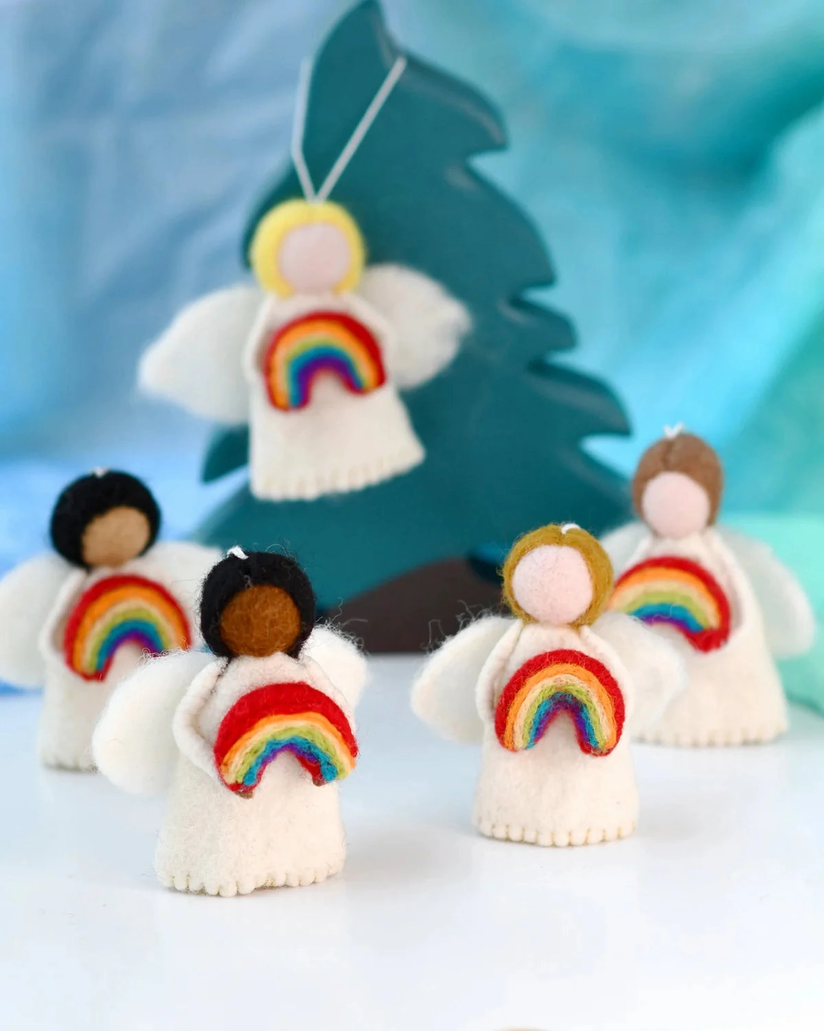 Sale Felt Waldorf Diversity Angel with Rainbow, Black Hair, Version 2