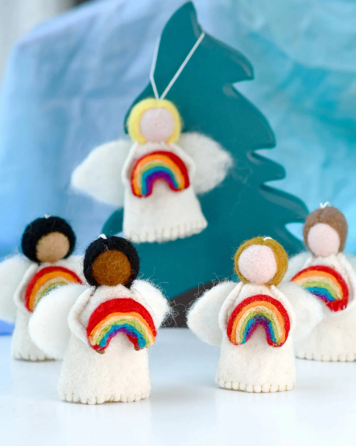 Sale Felt Waldorf Diversity Angel with Rainbow, Black Hair, Version 2