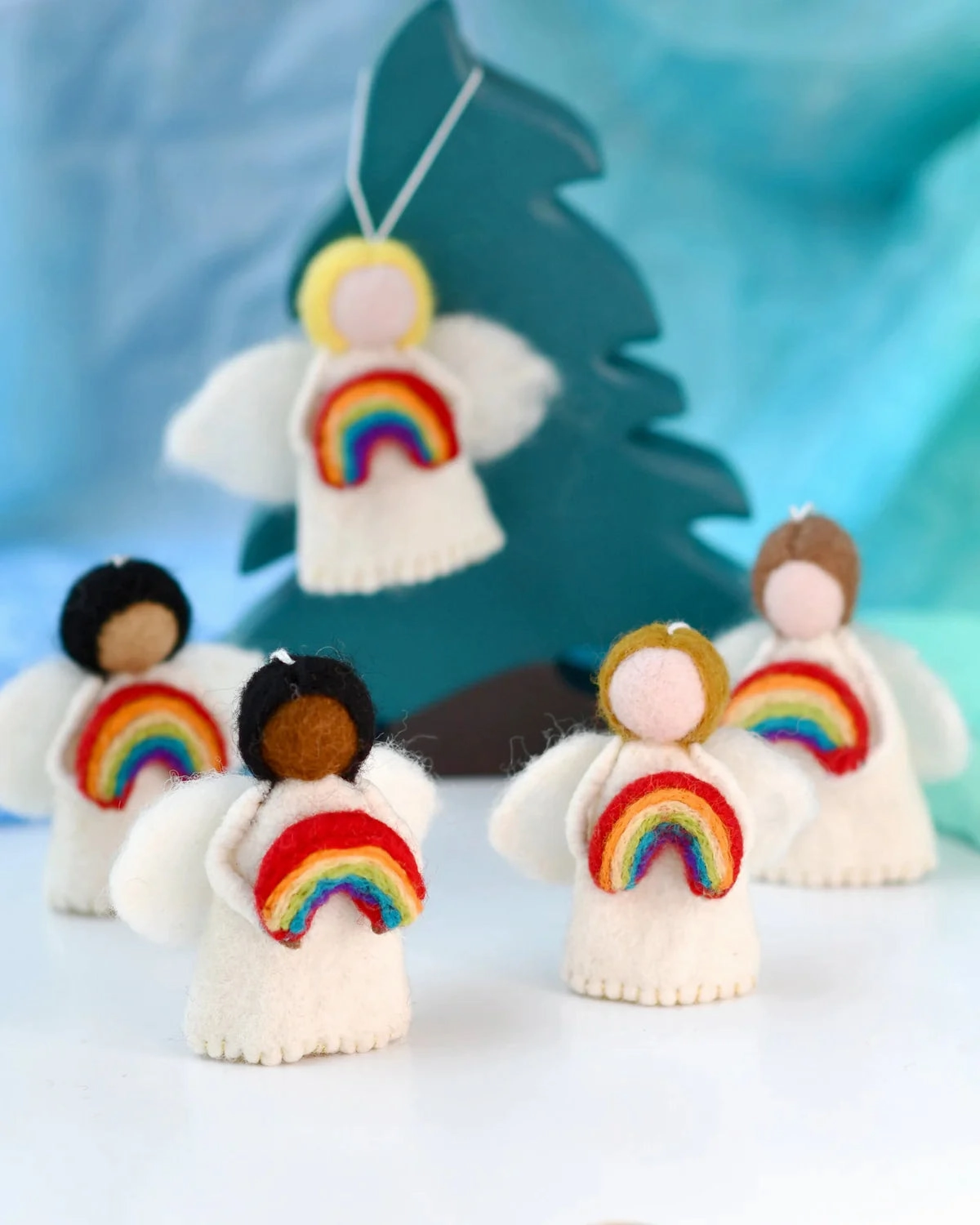 Sale Felt Waldorf Diversity Angel with Rainbow, Brown Hair