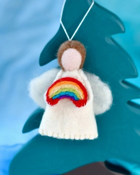 Sale Felt Waldorf Diversity Angel with Rainbow, Brown Hair
