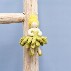 Sale Felt Waldorf Pocket Doll - Olive Green Dress