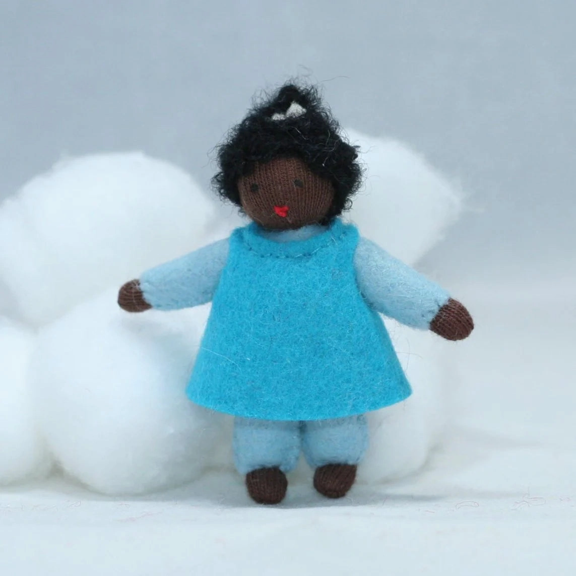 Sale Holiday Helper, Blue Dress, Dark Skin Tone