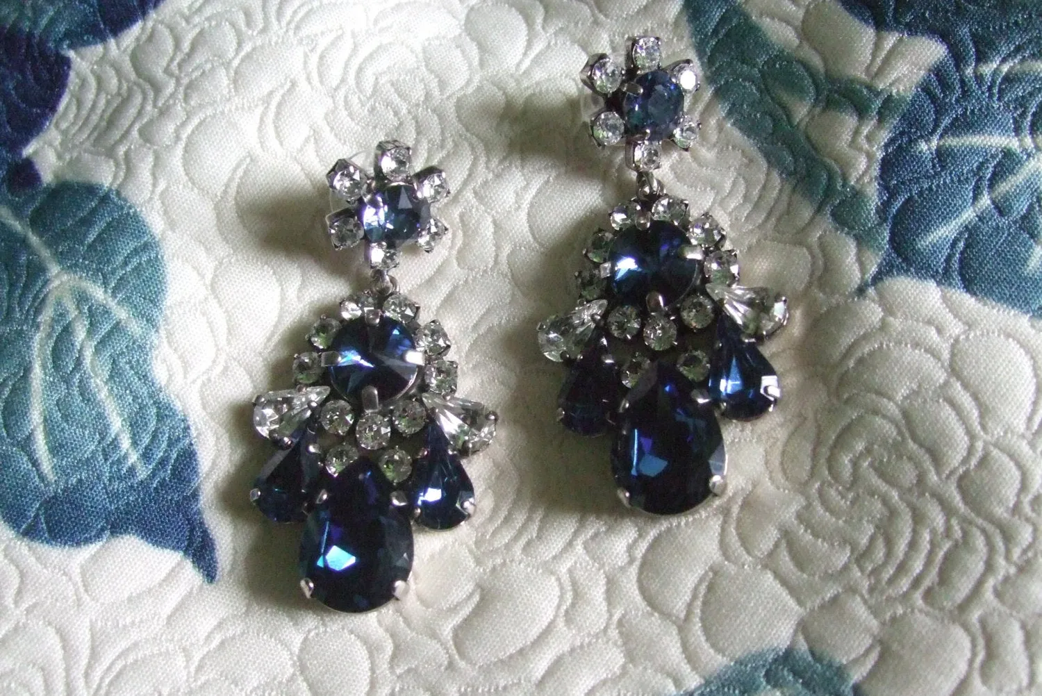Sapphire Earrings Blue Crystal Statement Chandelier Pierced