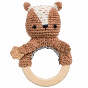 Sebra Knitted Rattle Milo The Bear Twig Brown