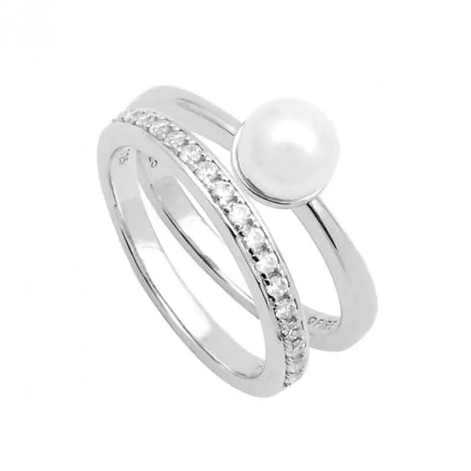 Shell Pearl and Zirconia Eternity Stacking Ring Diamonfire Jewellery