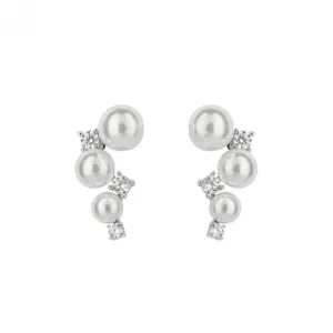 Shell Pearl Bubble Zirconia Stud Earrings E6192 Diamonfire Jewellery