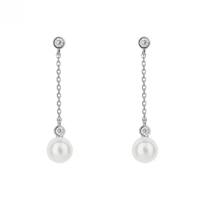Shell Pearl Chain Drop Zirconia Earrings E6184 Diamonfire Jewellery