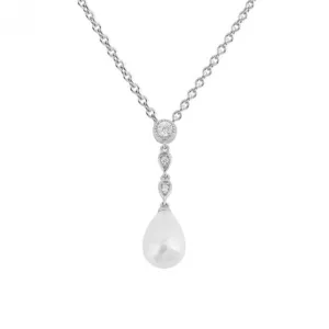 Shell Pearl Chain Drop Zirconia Pendant P5114 Diamonfire Jewellery