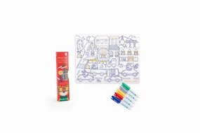 Silicone Washable Colouring Placemat (incl. 5 erasable felt pens)