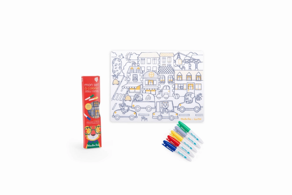 Silicone Washable Colouring Placemat (incl. 5 erasable felt pens)