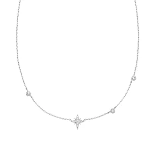 Silver Eight-Pointed Star Cubic Zirconia Station Necklace N065-02H Ania Haie Jewellery