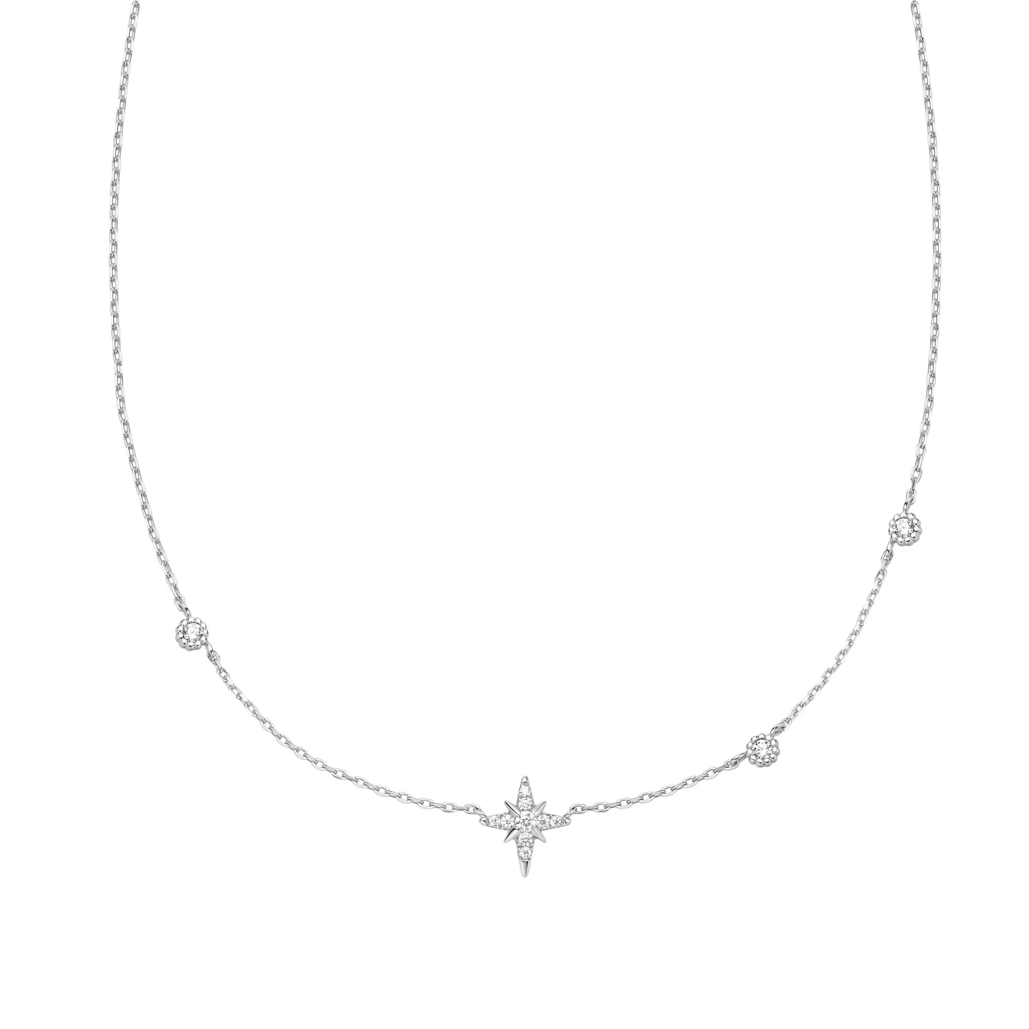 Silver Eight-Pointed Star Cubic Zirconia Station Necklace N065-02H Ania Haie Jewellery