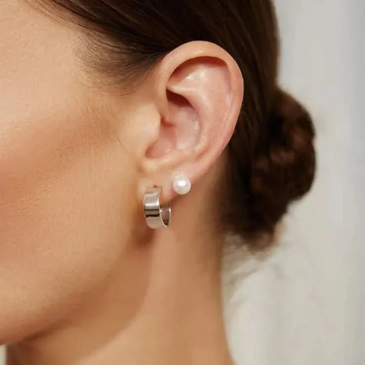 Silver Flat Medium Hoop Earrings E062-04H Ania Haie Jewellery