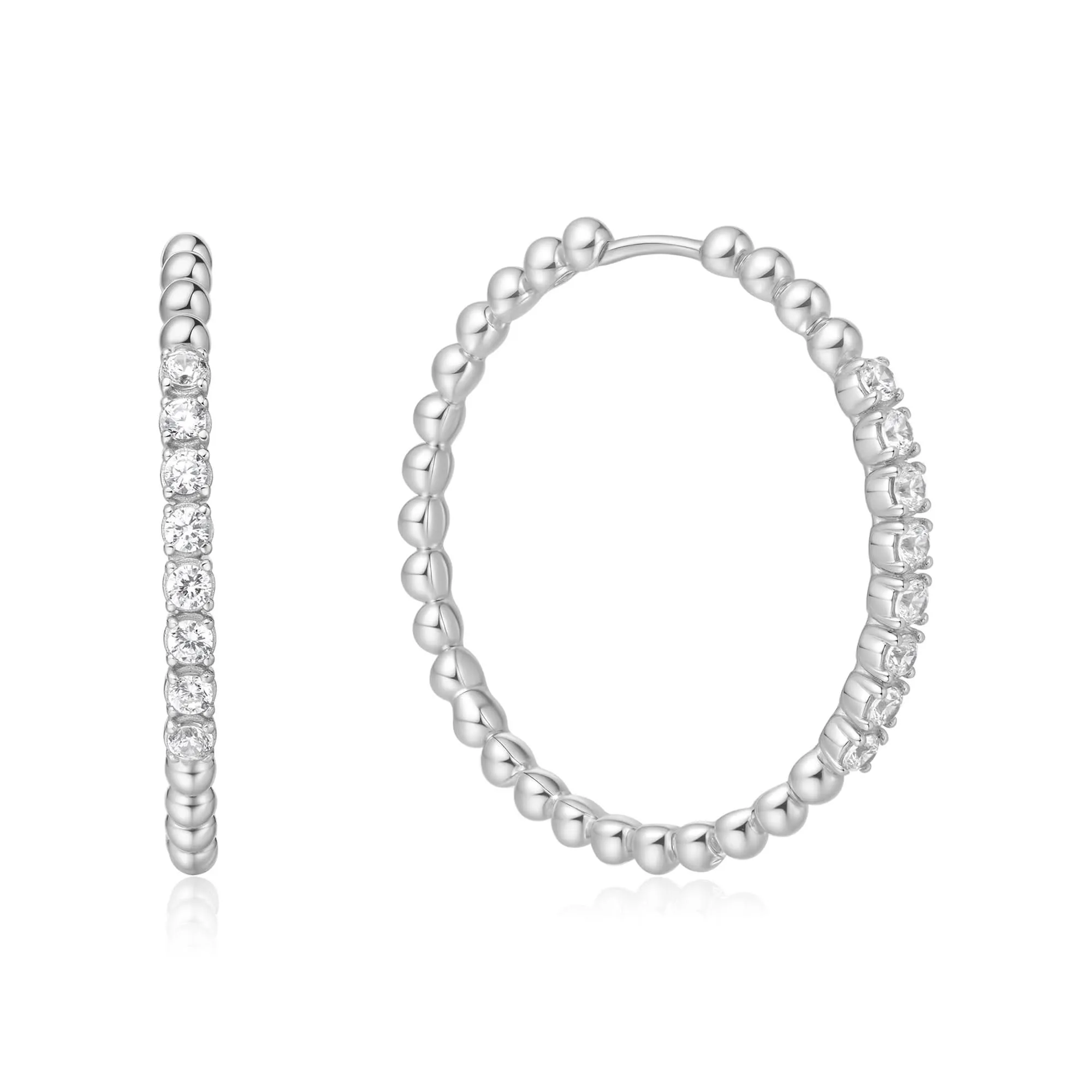 Silver Large Claw Sphere Beaded Hoop Earrings E065-05H Ania Haie Jewellery