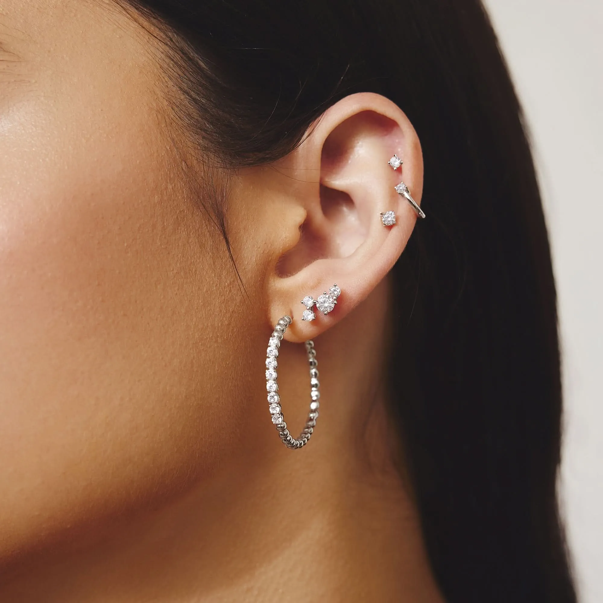 Silver Large Claw Sphere Beaded Hoop Earrings E065-05H Ania Haie Jewellery
