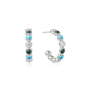 Silver Malachite and Turquoise Large Hoops E063-08H Ania Haie Jewellery