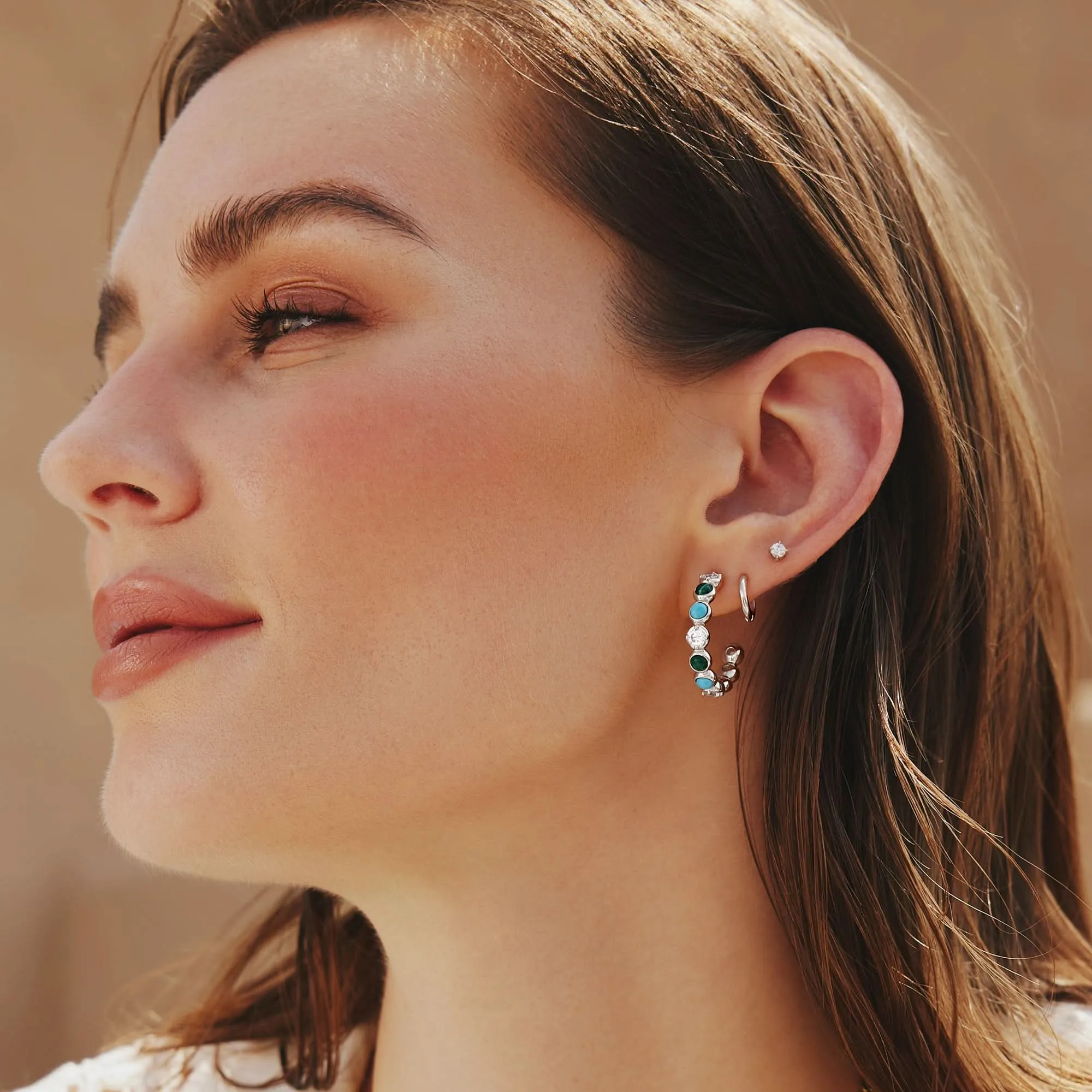 Silver Malachite and Turquoise Large Hoops E063-08H Ania Haie Jewellery