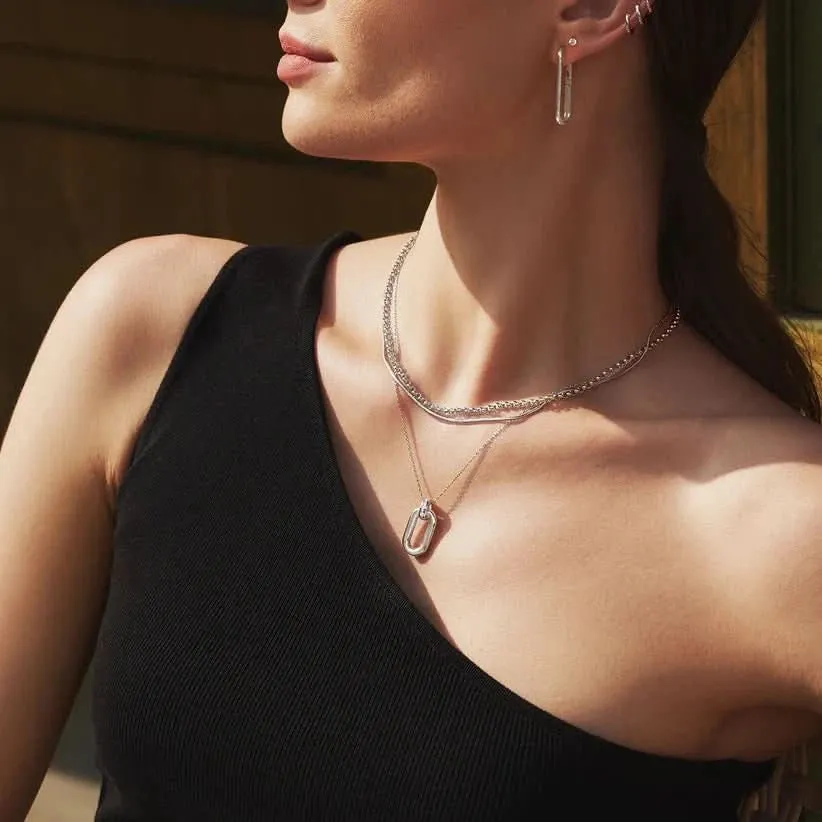 Silver Oval Hoop Pendant Necklace N062-01H Ania Haie Jewellery