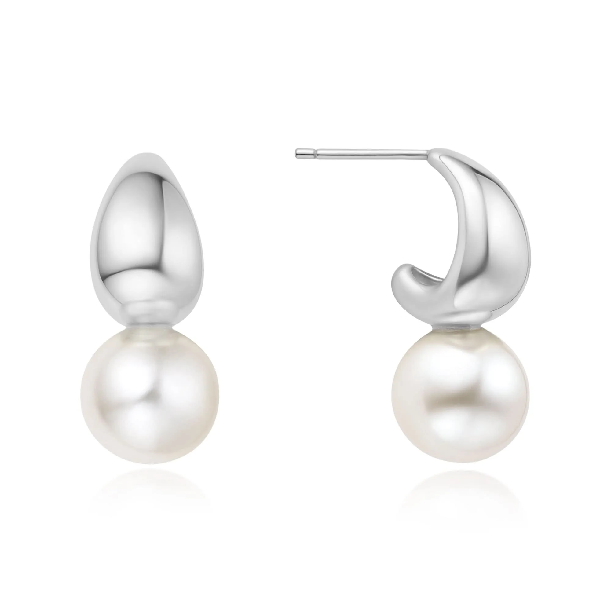 Silver Pearl Dome Hoop Earrings E062-06H Ania Haie Jewellery