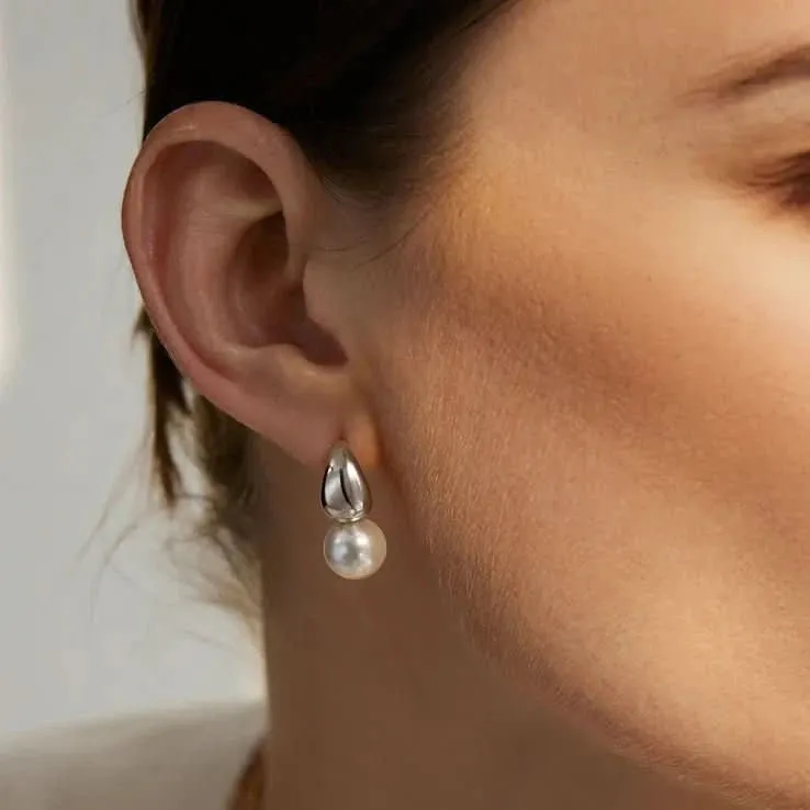 Silver Pearl Dome Hoop Earrings E062-06H Ania Haie Jewellery