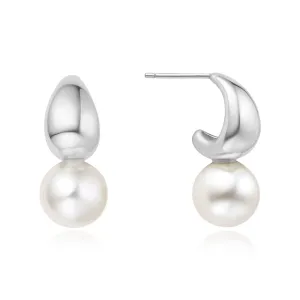 Silver Pearl Dome Hoop Earrings E062-06H Ania Haie Jewellery