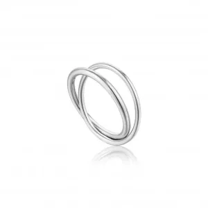 Silver Rhodium Plated Modern Double Wrap Ring R002-01H Ania Haie Jewellery