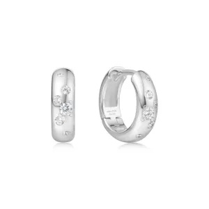 Silver Small Chubby Sparkling Huggie Hoop Earrings E065-04H Ania Haie Jewellery