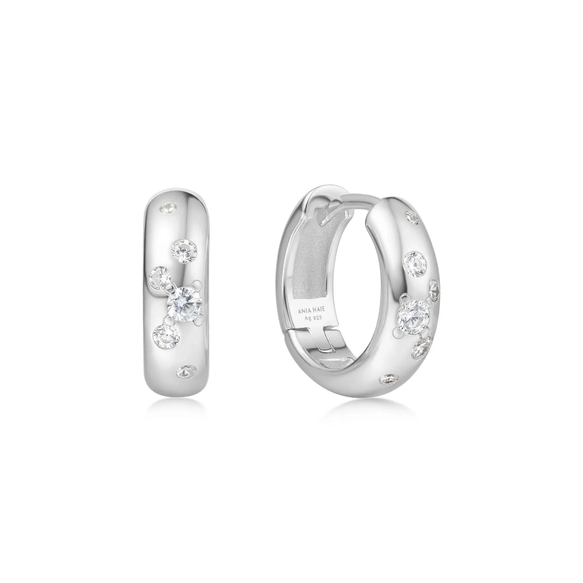 Silver Small Chubby Sparkling Huggie Hoop Earrings E065-04H Ania Haie Jewellery