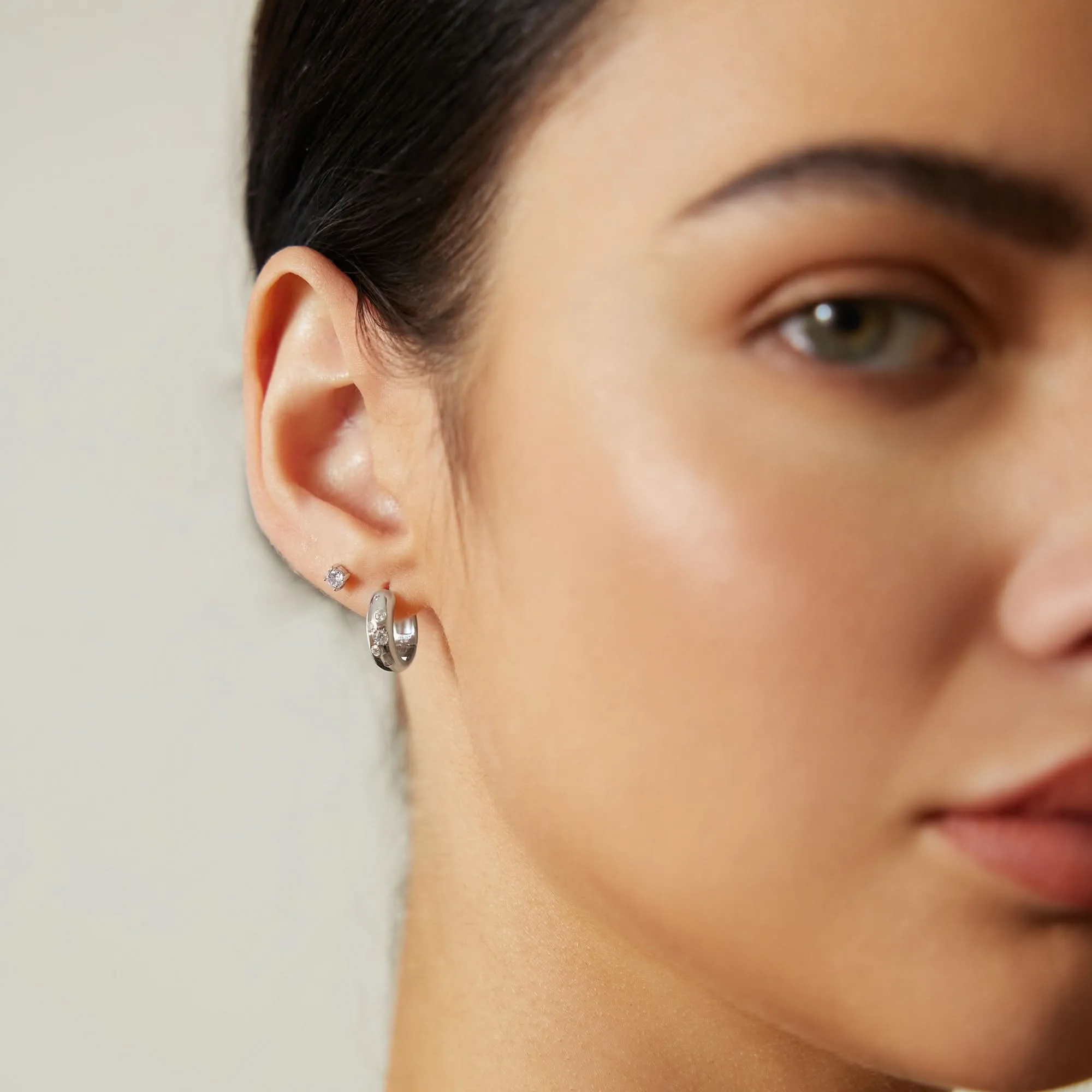 Silver Small Chubby Sparkling Huggie Hoop Earrings E065-04H Ania Haie Jewellery