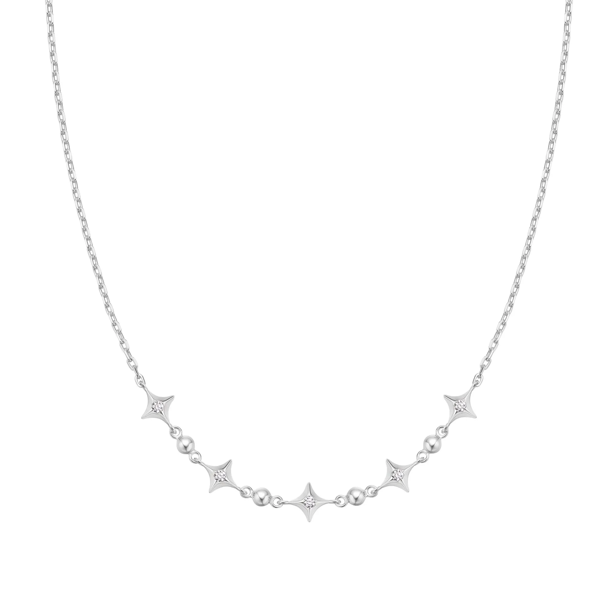 Silver Sparkling Star Station Necklace N064-04H Ania Haie Jewellery