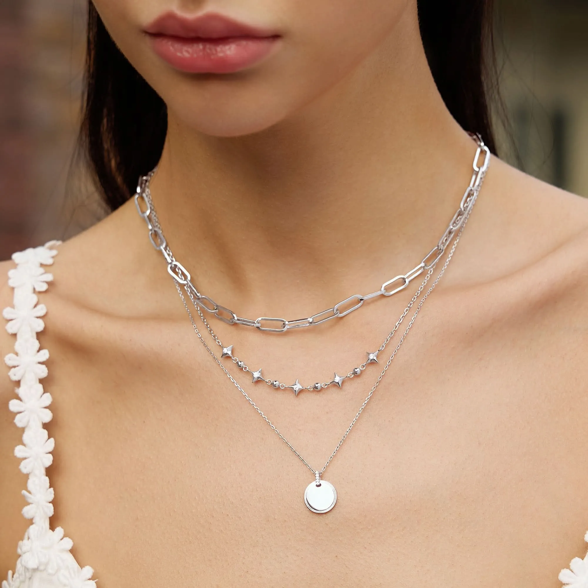 Silver Sparkling Star Station Necklace N064-04H Ania Haie Jewellery