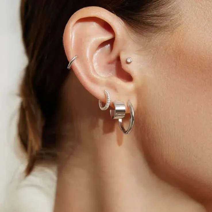 Silver Tube Medium Hoop Earrings E062-03H Ania Haie Jewellery