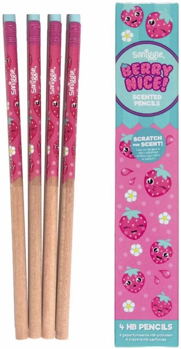 SMIGGLE Pencils x 4 Pack Scented Pencils With Eraser Top - Berry Nice Scratch & Scent