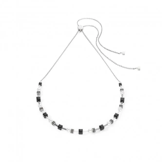 Stainless Steel Crystal Black-Silver Necklace  4085/10-1317 Coeur De Lion Jewellery
