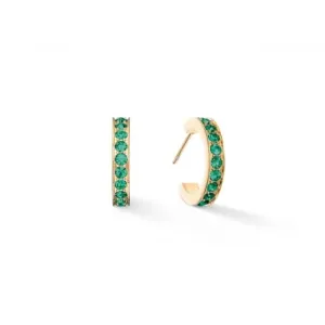 Stainless Steel Crystal Glass Dark Green Gold Earrings 0127/21-0549 Coeur De Lion Jewellery