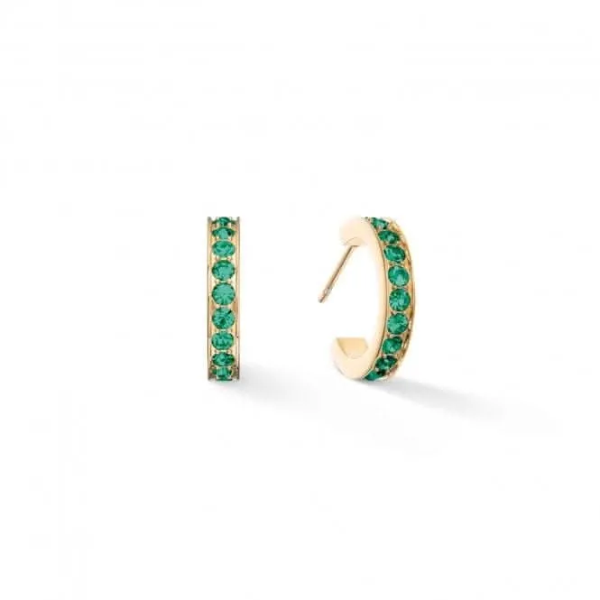 Stainless Steel Crystal Glass Dark Green Gold Earrings 0127/21-0549 Coeur De Lion Jewellery