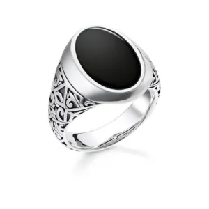 Sterling Silver Black Signet Ring TR2242-698-11 Thomas Sabo Rings
